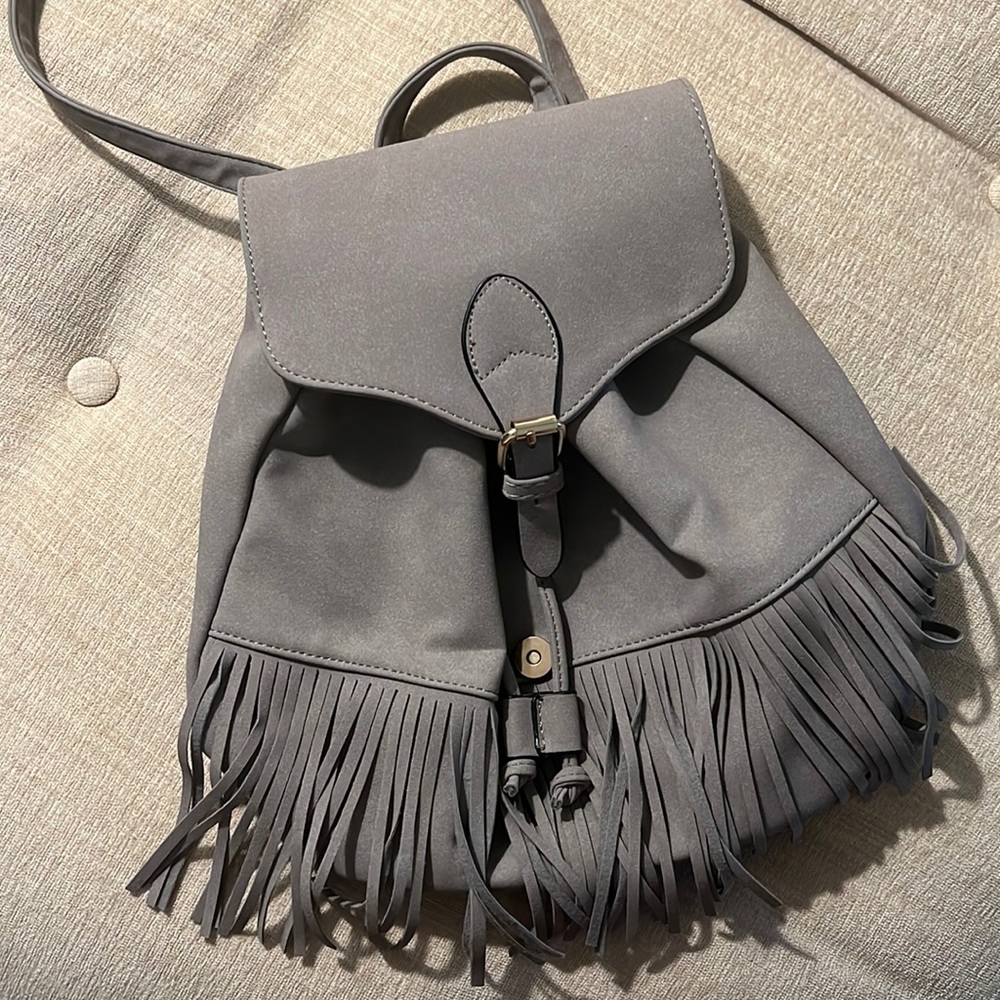 Grey Fringe Mini Backpack